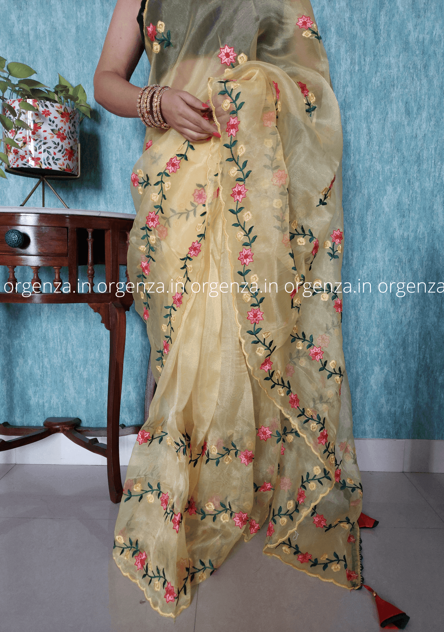 Pure Yellow Organza Saree With Embroidery Work – Orgenza Store